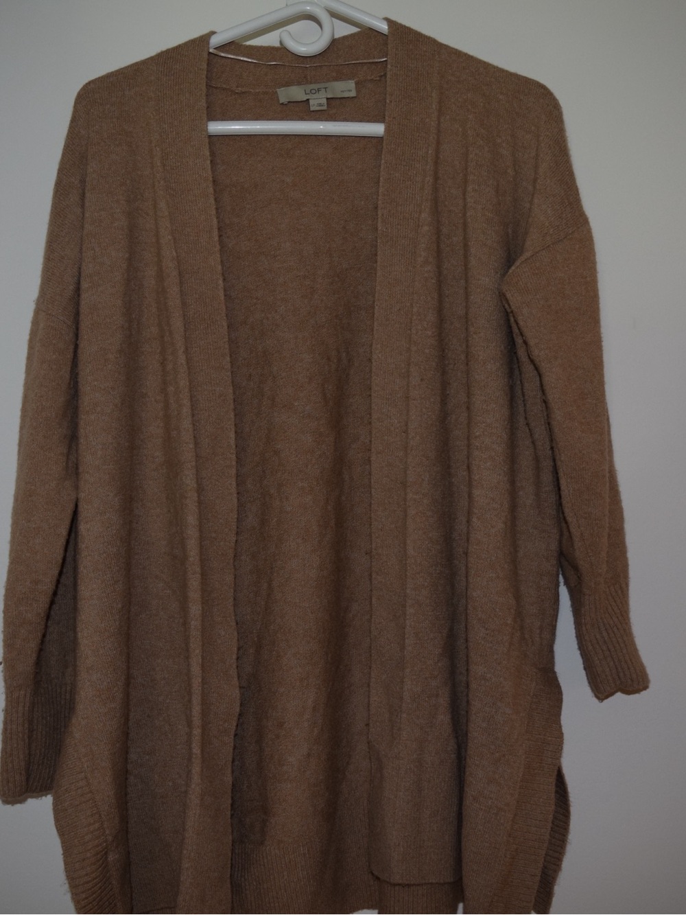 LOFT Petite Large Camel Brown Open Front Cardigan Sweater